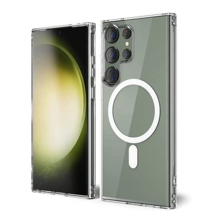 Samsung Galaxy S24 Ultra MagSafe Compatible Shockproof Transparent Slim Fit Wireless Charging supported Frosted Border Phone Back Case Mobile Cover-E_Store