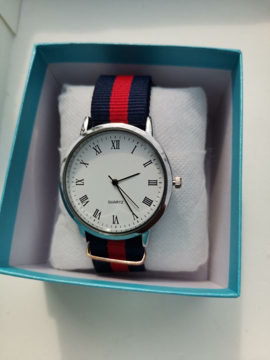 Men's Ultra thin Sports Student Exam Nylon Cloth Strap Trendy Simple Roman Quartz Watch