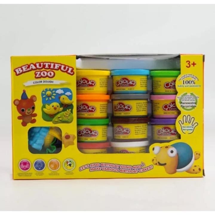 12 Colors Beautiful Zoo Colorful Play Dough Adventure Tools Set Toy