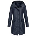 Fashion Hooded Rain Coat Casual Ladies Waterproof Windproof Long Jacket Buttons Coat Female Winter Long Sleeve Womens Outerwear. 