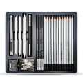Acmeliae Premium 22Pcs & 33 Pcs Sketching and Drawing Pencil Set with Charcoal, Erasers, and Blending Tools with Flat tin case.