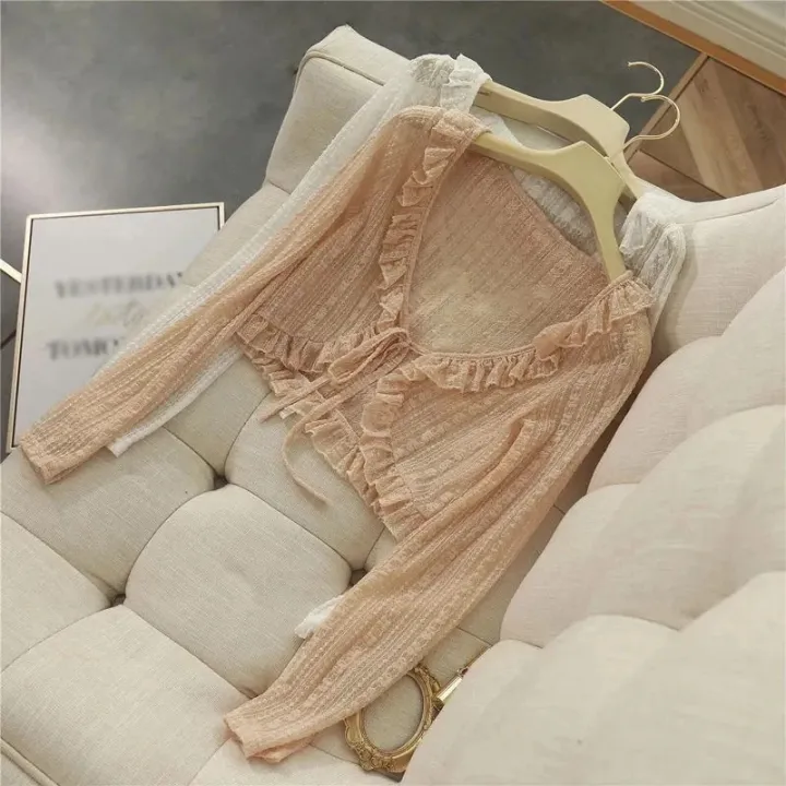 Lace%20Ruffle%20Shirt%20Y2Y%20Korean%20Summer%20Cardigan%20Sunscreen%20Women%20Casual%20Fashion%20Long%20Sleeves%20Short%20Shirts%20Sun%20Protection%20Clothing%20-%20Image%203