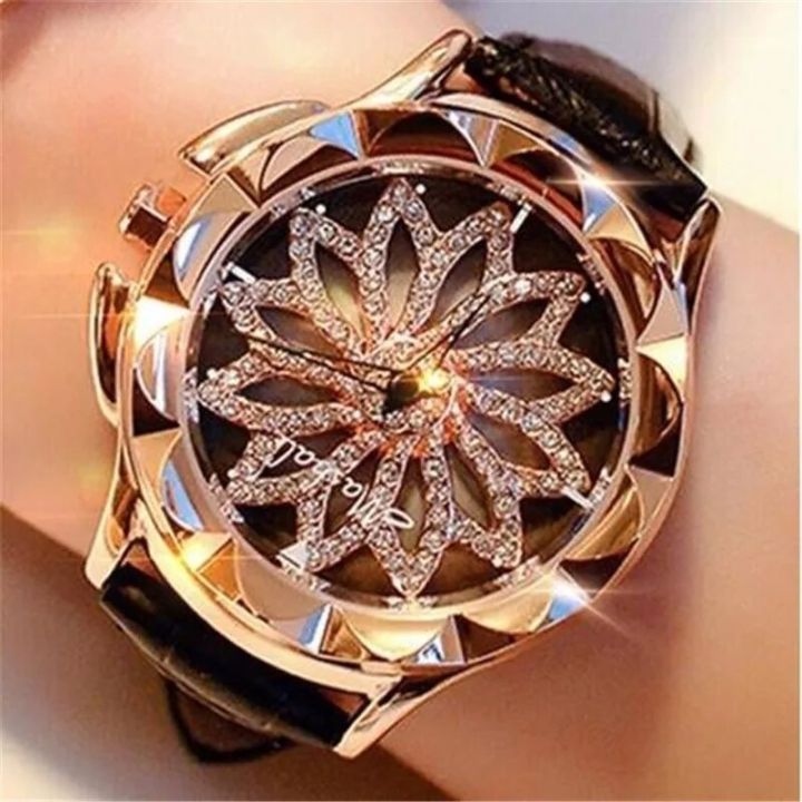 Watch Women Rhinestone Watches Ladies Watch Leather Big Dial Bracelet Women Wrist Watch Crystal Relogio Feminino Clock