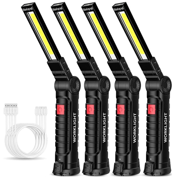 LED multi-functional USB rechargeable flashlight COB magnetic base auto repair camping working light red warning strong light
