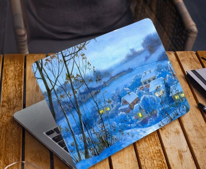 Snow Coverage Village Poster Premium Laptop Sticker AR-5889