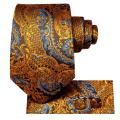 Hi-Tie 100% Silk Luxury Mens Ties Floral Black Gold Ties Paisley NeckTie Pocket Square Cufflinks Set Men's Wedding Party Tie. 