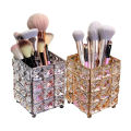 Luxury Crystal Metal Makeup Brush Holder Storage Tube | Glittering Diamond Cosmetic Brushes Organizer Box for Elegant Makeup Tools Arrangement. 