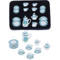 1:12 Miniature 15pcs Porcelain Tea Cup Set Chintz Flower Tableware Kitchen.