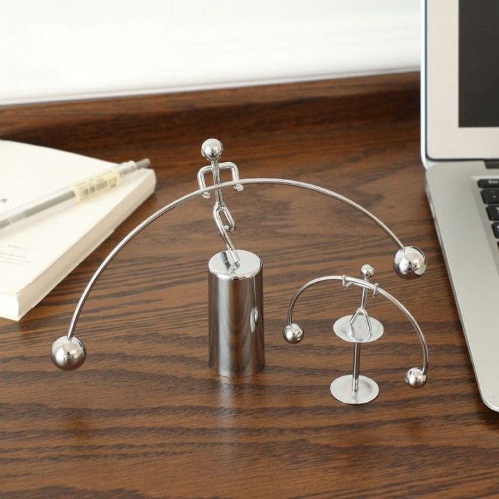 New Stainless Steel Balance Ball Toy Home Decor Weightlifter Kinetic Art Balance Iron Man Ornaments Pendulum Cradle Early Education Tools Decompression Desk Toy Gifts