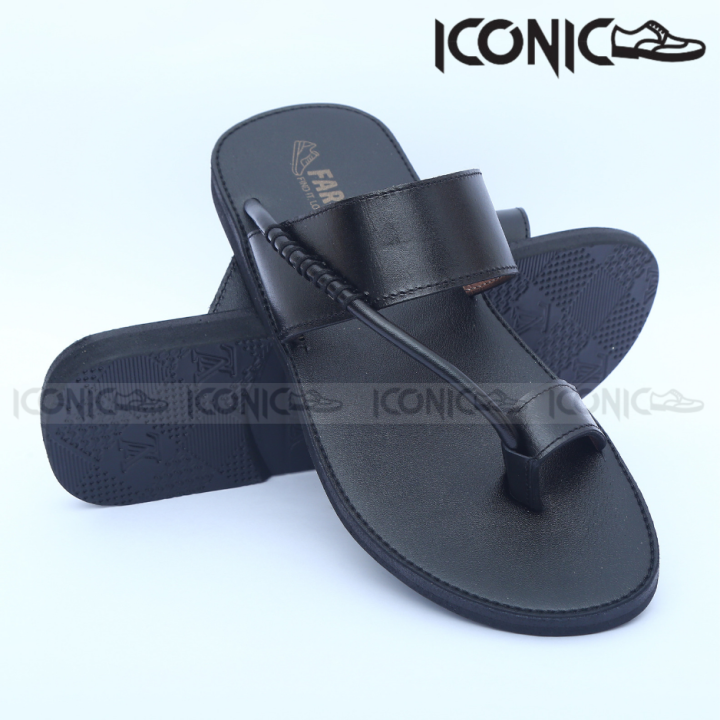 Iconic Shoes MenS Black Leather Sandal