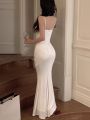 Women Elegant Bodycon Mermaid Dress Summer New Fashion Strap Evening Party Runway Robe Korean Female Solid Long Vestidos.
