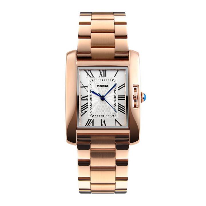 SKMEI 1284 Rose Gold Stainless Steel Analog Watch For Men - White & Rose Gold