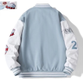 Mens Spring Fall Varsity Jackets Embroidery Korean Fashion Loose Baseball Uniform Couple Blue Retro Leather Sleeve Bomber Coats.