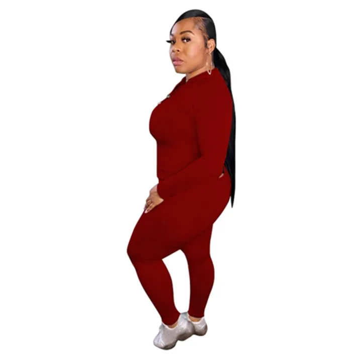 Plus%20Size%20Women's%20Clothing%20Solid%20Color%20Hooded%20Women%20Tracksuits%20Long%20Sleeve%20Zipper%20Matching%20Sets%20Elastic%20Pant%20Set%20Fitness%20Suits%20-%20Image%204
