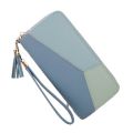 Geometric Patchwork PU Long Purses for Women Zipper Clutch Bag. 