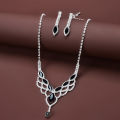 3Pcs Fashion Vintage Geometric Hollow Rhinestone Necklace Earrings For Women Versatile Wedding Bride Jewelry Sets Accessories Qoddess. 