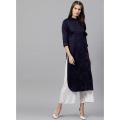 Navy Blue Linen Kurti for Women - (Tailor Made).