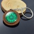 Vintage Jewelry Nautical Compass Wooden Keychain Glass Cabochon Mariner's Compass Photo Keyring for Sailing Boating Key Chain. 