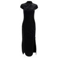 Gothic Women Dress Cheongsam Chinese Style Long Dresses Vintage Velvet Long Sleeve Side Split Lace Up Women Goth 2021.