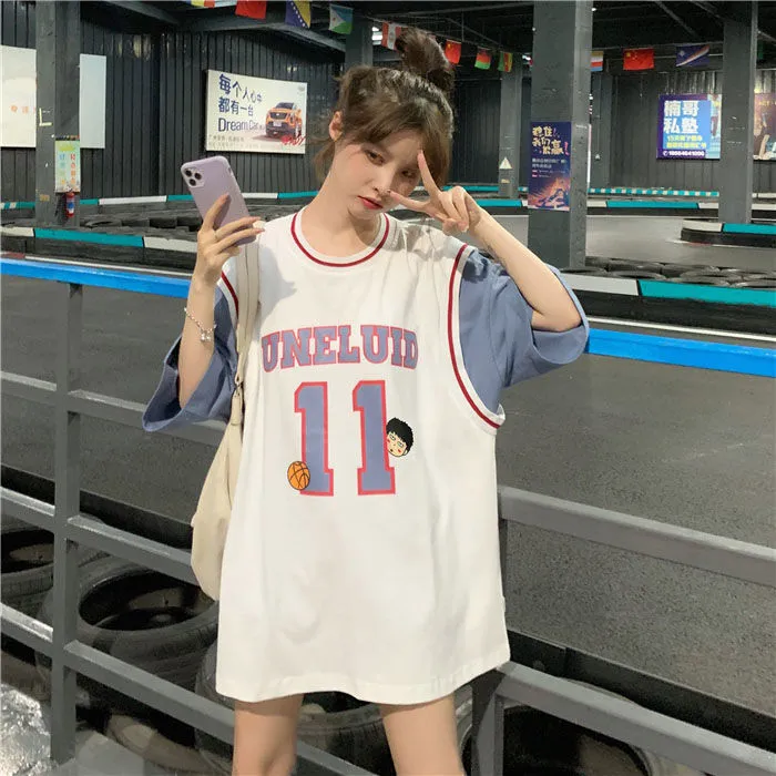 Fake%20Two%20Pieces%20Basketball%20WearTT-shirt%20Women's2022New%20Jersey%20Student%20Korean%20Style%20Loose%20Mid-Length%20Half%20Sleeveins-%20-%20Image%207