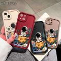 Hontinga for iPhone 15 14 13 12 11 Pro Max 5 6 6s 7 8 Plus SE 2020 2022 X XR XS MAX Back Cover Space Astronaut Pattern Ladder Soft Camera Protection Rubber Phone Case. 