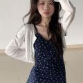 Summer Fresh White Ice Silk Summer Sun Protection Cardigan Halter Skirt Outer Wear Small Waistcoat Vest Short Coat. 