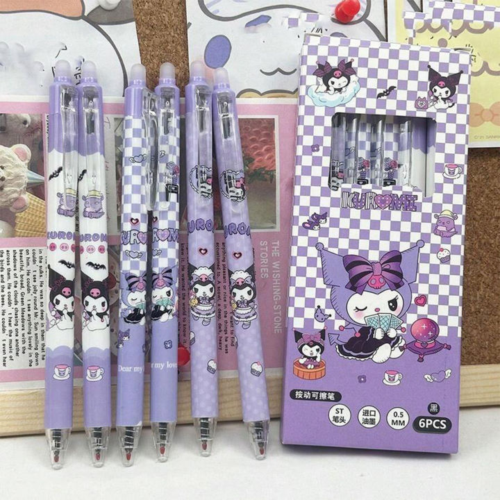 6 Pieces Box Kuromi V2 Black Ink Ballpoint Pens Journaling Student Stationery Set School, Gifts, Artists