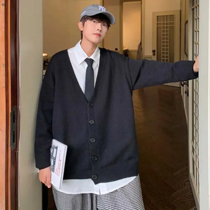 Cardigan%20Men%20V-neck%20Simple%20Solid%20Loose%20Autumn%20Newly%20Fashion%20Kpop%20Vintage%20Outwear%20All-match%20Leisure%20Chic%20Preppy%20Style%20Knitted%20Ins%20-%20Image%206