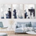 Blue and Grey Abstract Wall Art Prints Watercolor Brushstroke Art Painting Canvas Poster Modern Minimalist Wall Pictures Decor. 
