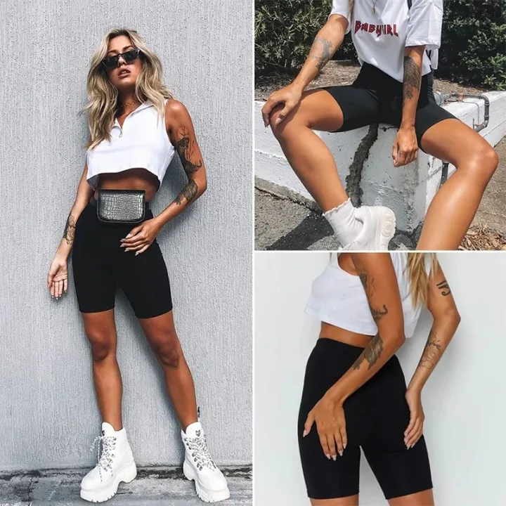 Shorts%20Women%20Thin%20Fitness%20Casual%20High%20Waist%20Fashion%20Biker%20Shorts%20Summer%20Slim%20Knee-Length%20Bottoms%20Black%20Cycling%20Shorts%20Streetwear%20-%20Image%203