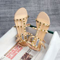 2023 summer women's sandals ladies casual flat shoes simple style Fashion rivet design walking and shopping Large size 41-43. 