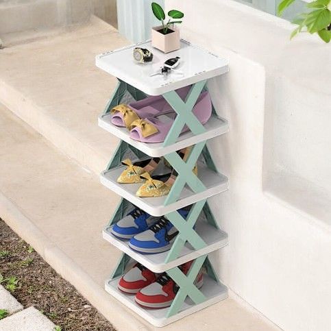 1 pcs Versatile 5-Tier Shoe Rack: Folding Adjustable Plastic Organizer for Bedrooms and Narrow Spaces