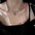 Korean Fashion Purple Crystal Heart Pendant Necklace For Women Black Crystal Egirl Cool Clavicle Chain Y2k Aesthetic Jewery Part. 