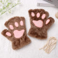 Winter Warm Cartoon Cat Paw Gloves For Women Girls Thermal Fingerless Gloves Cute Soft Short Plush Half Finger Gloves 1Pair. 