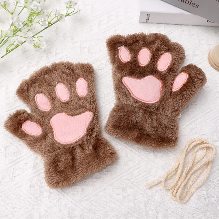 Winter%20Warm%20Cartoon%20Cat%20Paw%20Gloves%20For%20Women%20Girls%20Thermal%20Fingerless%20Gloves%20Cute%20Soft%20Short%20Plush%20Half%20Finger%20Gloves%201Pair%20-%20Image%207