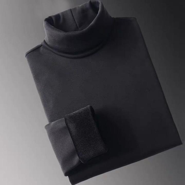 Dralon High Neck Velvet Thickening Thermal Clothes Men's Sweater Autumn and Winter Dad Underwear Long SleeveTShirt Bottoming Shirt Top