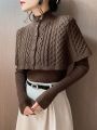 Korean Cloak Sweater 2 Piece Sets Fall Winter Retro Thick Mock Neck Knit Cape And Slim V-neck Pullover Women Warm Sweaters Tops.