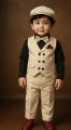 Elegant Party/ Eid / Puja / Birthday & Wedding Dress – 5-Piece Baby Boy Formal Suit Set (Maroon, Black, White Shirt) with Full Pant, Vest, Cap, & Bow Tie – Age 3-4 Years. 