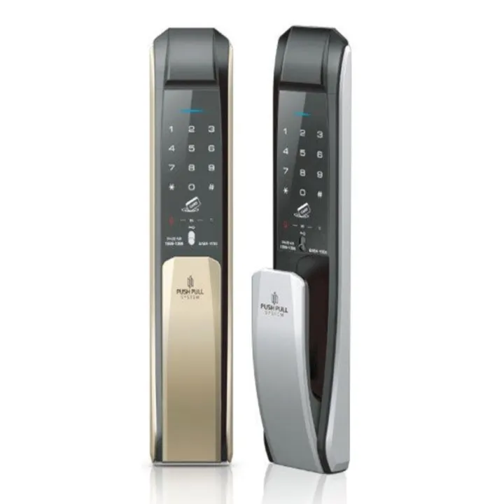 Korean Smart Pushpull system Door Lock Golden color four way Password, fingerprint, Card and computer key