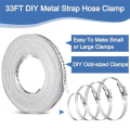 33Ft Stainless Steel Hose Clamp DIY Metal Strap and 20 Pcs Fasteners Adjustable Worm Gear Hose Clamps for Pipe Tube Easy Install Easy to Use.