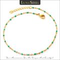 LUXUSTEEL Bohemian Green Blue Yellow Beads Chain Anklets Stainless Steel Summer Ankle Bracelet Body Jewelry Gifts For Women Girl. 