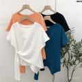 Solid Color round Neck T Regular Women's Summer Wear New Clothes Bottoming Design T-shirt Top Scheming Half Sleeve 2024 All-Matching 々.