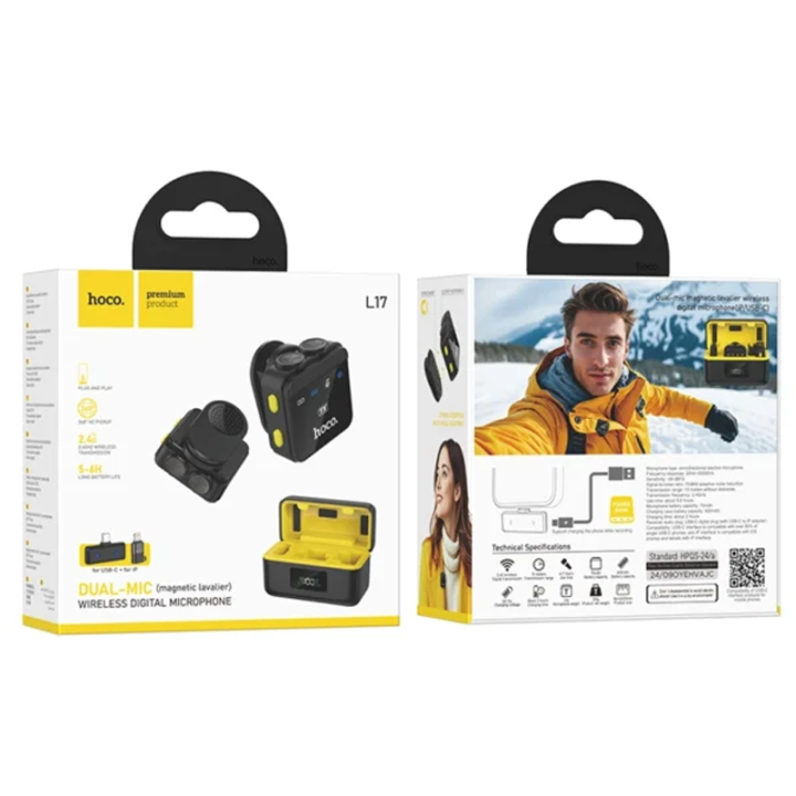 Hoco%20L17%20wireless%20digital%20microphone%20dual%20magnetic%20lapel%20microphone%20(iP/Type-C)%20-%20Image%203