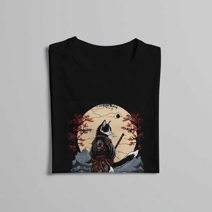 Japanese%20Cat%20Samurai%20Katana%20Catana%20Man's%20TShirt%20Samurai%20Style%20O%20Neck%20Tops%20Polyester%20T%20Shirt%20Humor%20Gift%20Idea%20-%20Image%205