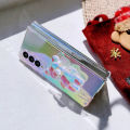 【Healer DingD】Laser Rainbow Gradient Transparent Phone Case For Samsung Galaxy Z Fold 5 4 3 Cute 3D Crystal Bear Bracket Hard Ultrathin Cover. 