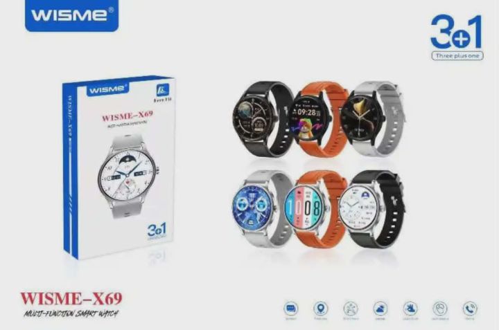 WISME X69 AMOLED Smart Watch with Sleep Tracker IP68 Waterproof & up to 4 Days Battery Life white 3 strap