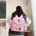 Kawaii Kids School Bag Cute Strawberry Embroidery Student Mochila Dots Multi-Pocket Nylon Fashion College for Teenager Girl. 