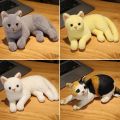 INS Lifelike Real Prone Cat Plush Doll Stuffed Pure Colors Grey White Yellow Kitten Toy Pets Animal Kids Gift. 