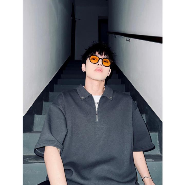 Midnd 330gHeavy Letter Flocked PrintedPOLOShirt Baby Boy and Girl Summer Short SleeveTT-shirt American StyleinsTide