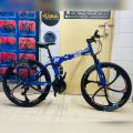 Begasso Folding Bicycle | 26 Inch | Alloy Wheel | 6 Nives | Double Suspension | Shimano Gear & Brake | Double Disk Brake | Blue color.. 